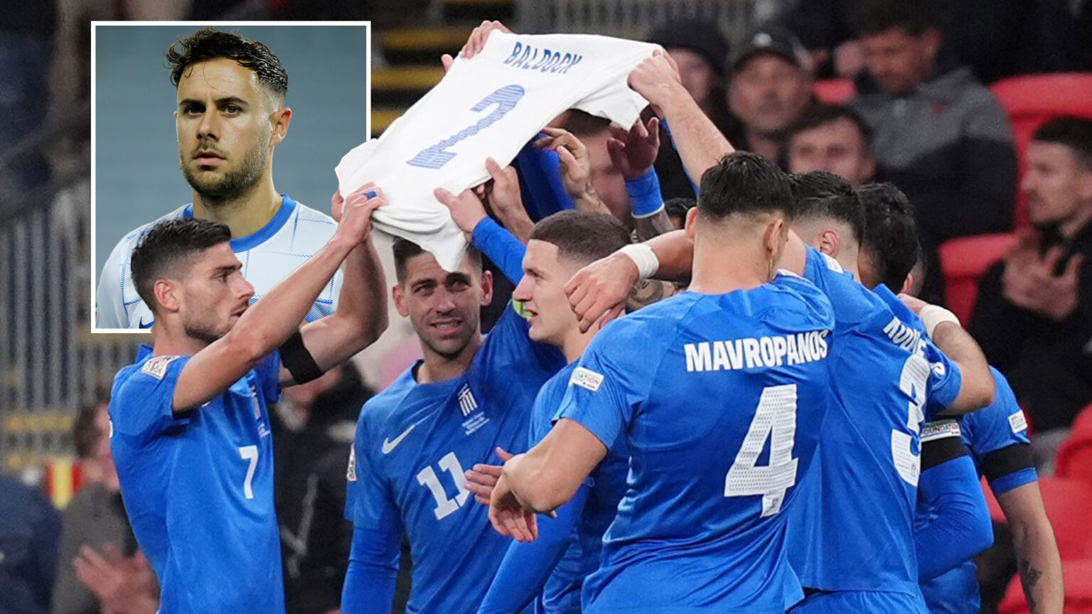 ‘We gave our soul’ to George Baldock says Greece hero Pavlidis after his goals spark poignant celebration in England win