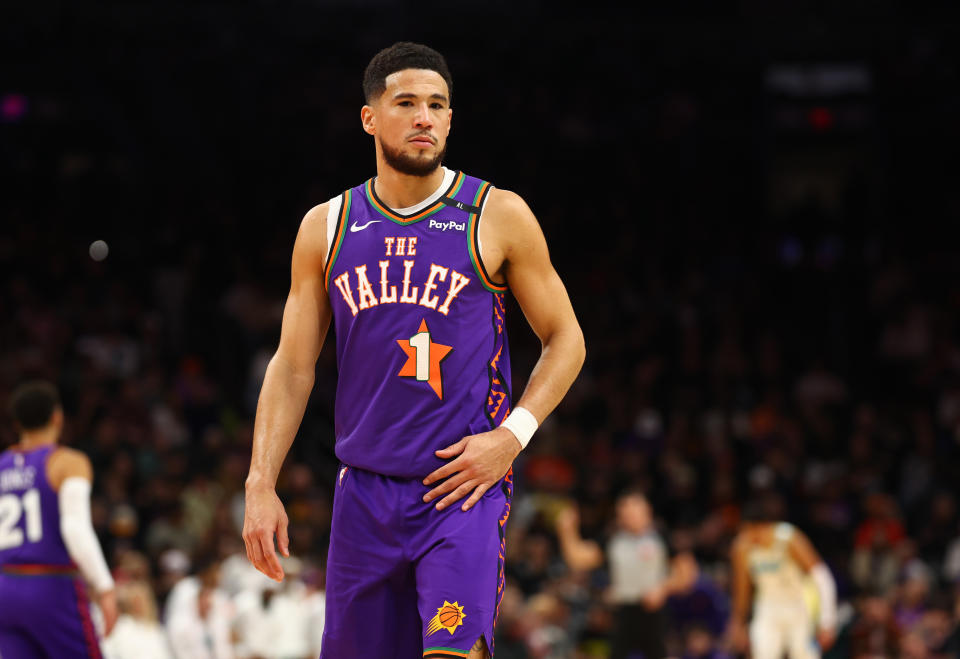 Devin Booker will not be playing on Christmas. (Mark J. Rebilas-Imagn Images)