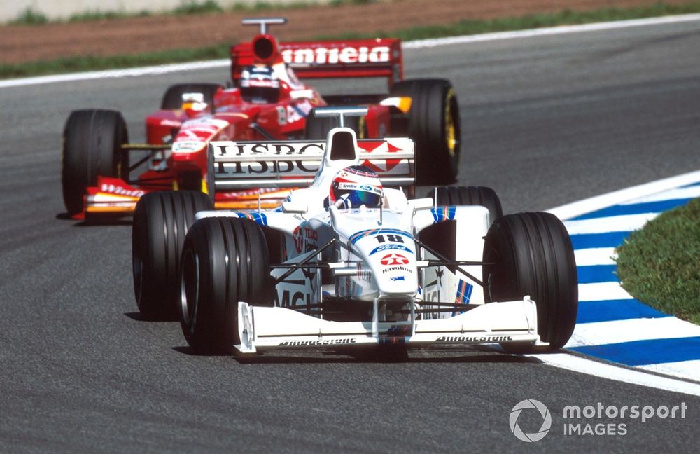 The SF02 is pictured, with Hall not at the wheel, on its way to fifth in the 1998 Spanish GP