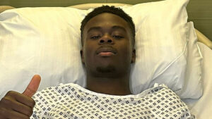 Bukayo Saka posts picture from hospital bed after Arsenal star undergoes surgery and faces months on sidelines