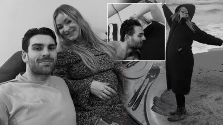 Inside Laura Woods’ romantic Christmas with Love Island star fiancee Adam Collard as he kisses her growing baby bump