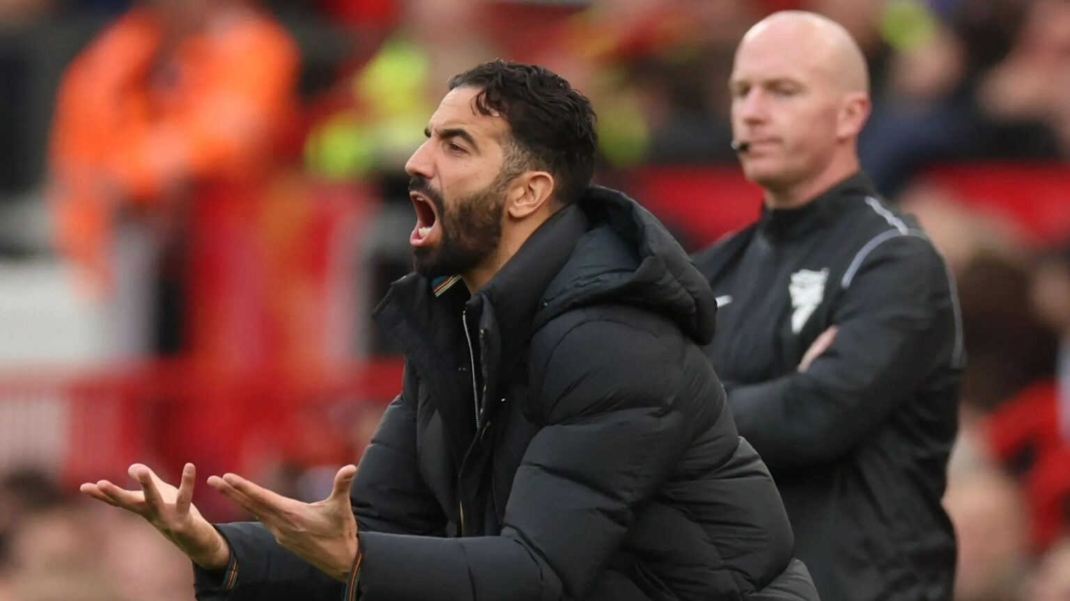 Ruben Amorim takes no prisoners as his furious antics spotted on sideline during sloppy first half for Man Utd