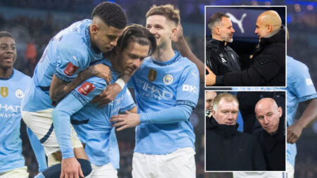 Man City 8 Salford 0: Gary Neville stays away but Class of 92 pals watch their side get smashed as Grealish finally nets