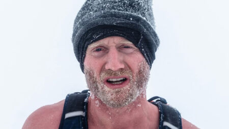 Former Premier League star, 34, looks unrecognisable topless in freezing conditions as he takes on Iceman challenge