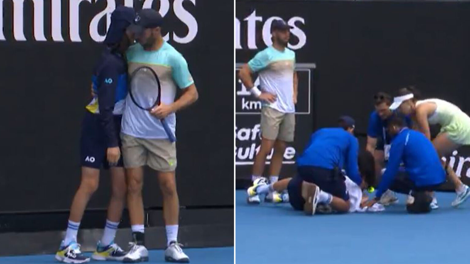 ‘He’s all class’ say fans as worried Australian Open star rushes to carry ballboy off court after kid struggles in heat