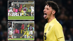 Watch England U21 goalkeeper save TWO penalties after ‘incredible s***housery’ as opponent is left in tears