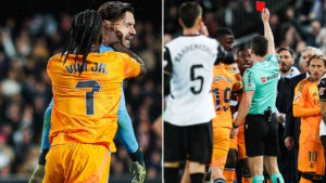 Vinicius Jr forced down tunnel by team-mate Rudiger in angry scenes after being sent off for pushing keeper in head