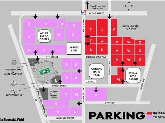 Eagles parking map - Lincoln Financial Field