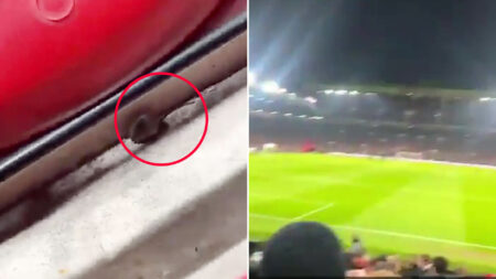 Moment mouse is spotted at Old Trafford during Man Utd’s win over Southampton as fans fume ‘this is disgusting’