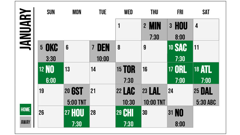 Celtics' 2024-25 schedule for January