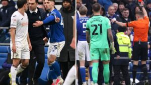 ‘Classless’ – Fans fume as EFL star’s ‘disgusting’ behaviour sparks row that sees manager sent off days after dad died