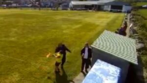 Shocking moment football coach, 43, punches teen linesman to the ground during 8-0 defeat – as thug avoids prison