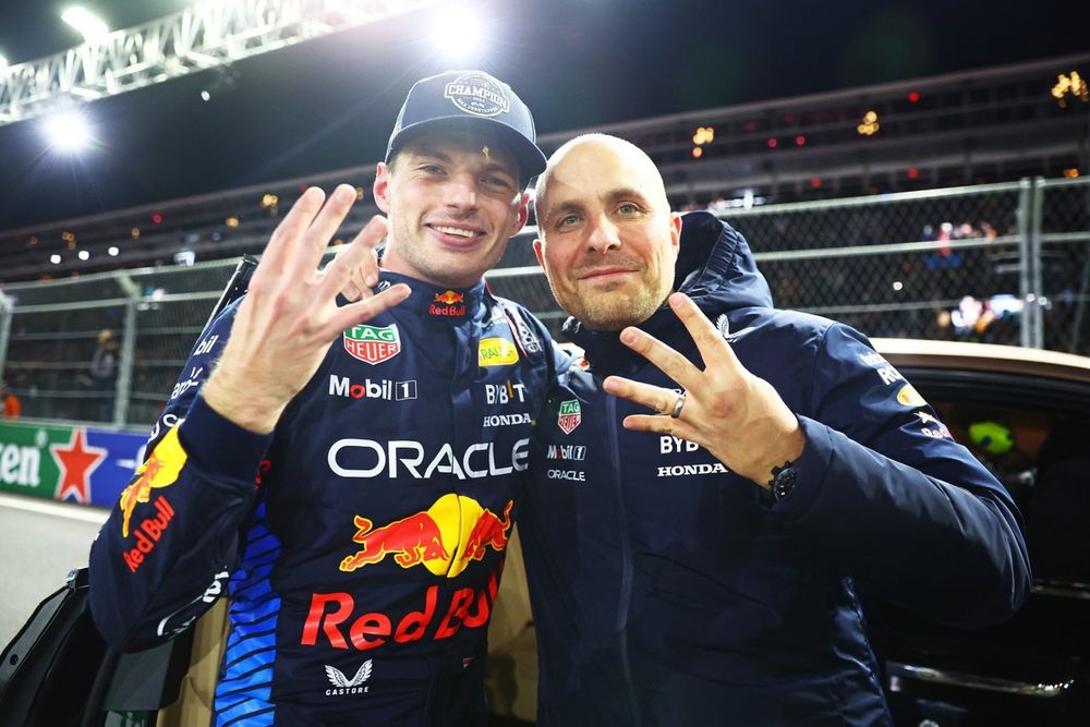 World Drivers Champion Max Verstappen, Red Bull Racing, Gianpiero Lambiase, Red Bull Racing race engineer