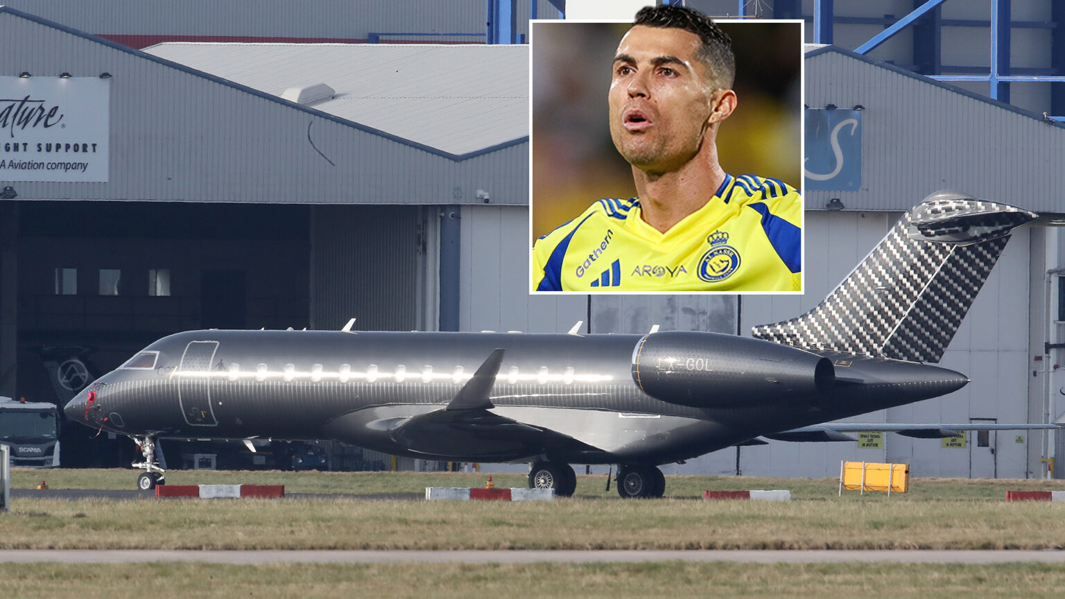 Cristiano Ronaldo’s private jet grounded at Manchester airport after crack is discovered in window