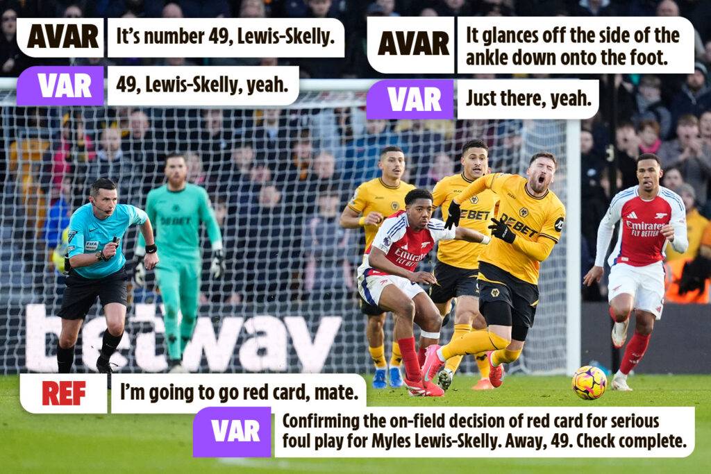 Michael Oliver’s conversation with VAR over Lewis-Skelly red card revealed as Howard Webb says referee got it wrong