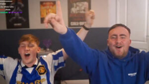 Luke Littler and AngryGinge lose their heads on live stream after predicting Harry Maguire would score Man Utd winner