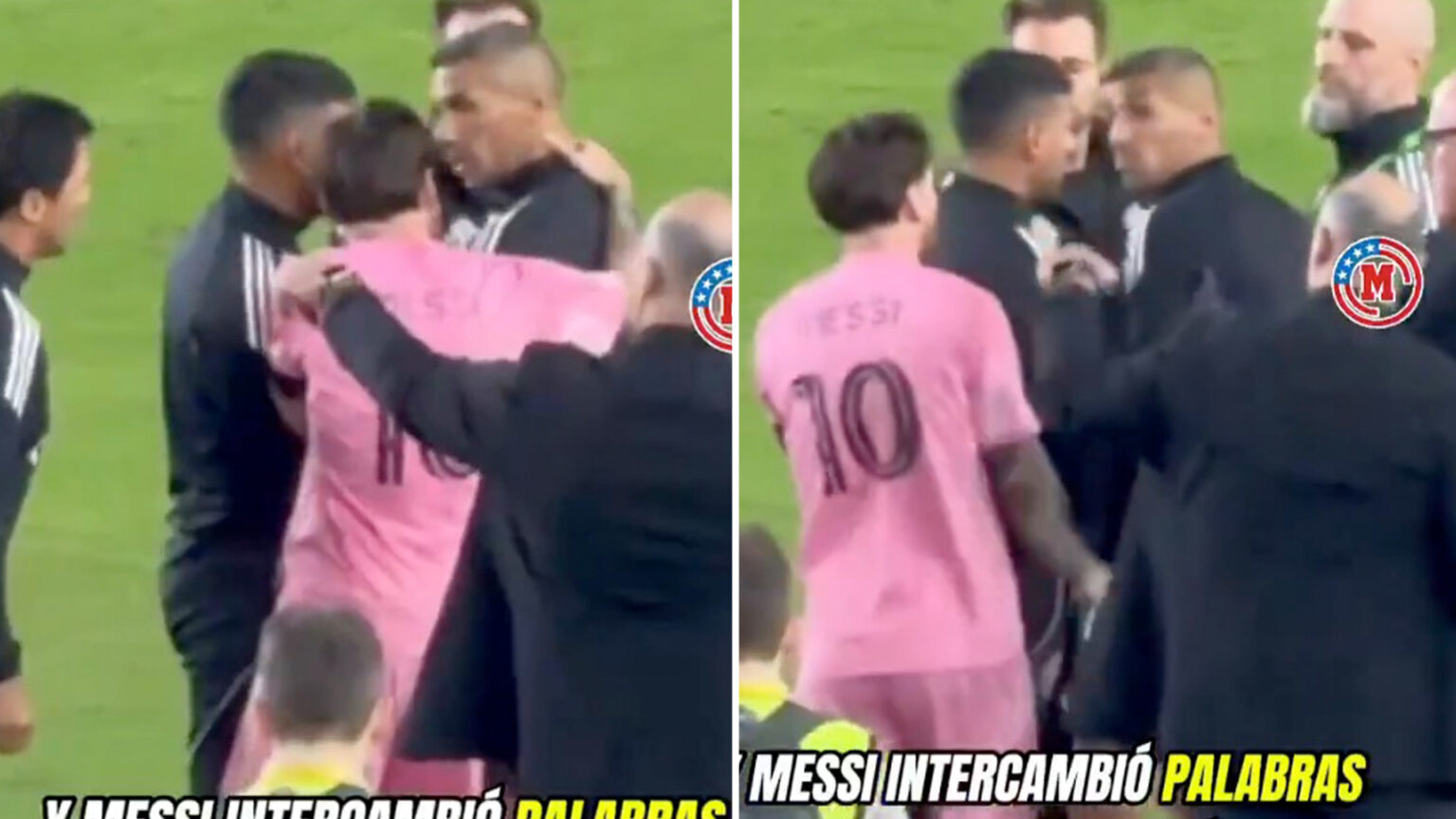 Shocking moment Lionel Messi grabs opposition coach by neck and angrily berates referee after Inter Miami’s first game