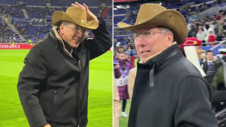 Moment Premier League club owner dresses as cowboy and parades around in hat in sarcastic jibe at rival