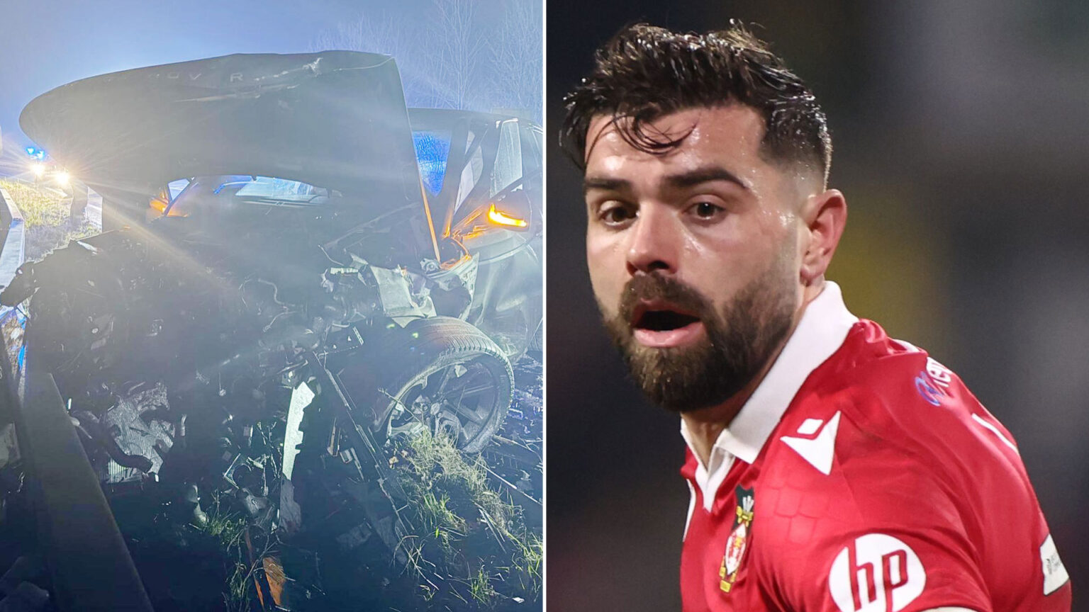 Wrexham ace and son of Premier League hero shares horror pics of car crash that could’ve killed him ‘in blink of an eye’