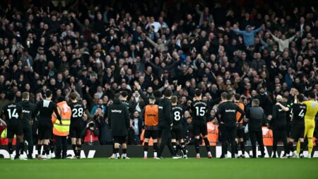 ‘Second again, ole ole’ – Brutal West Ham fans taunt Arsenal with three cheeky chants after stunning the Emirates