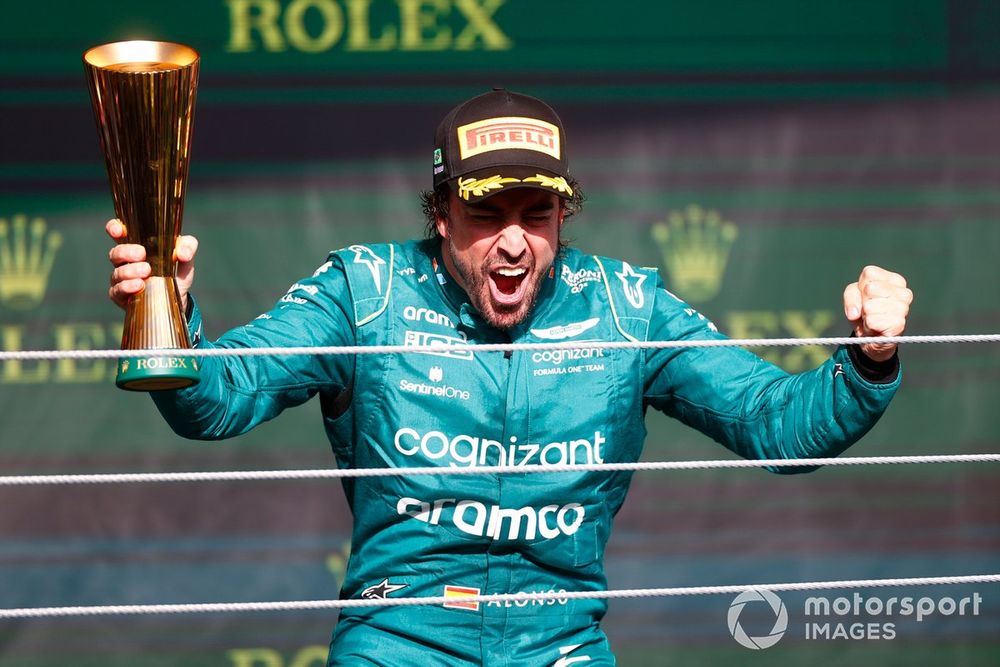 Fernando Alonso on the podium in Sao Paulo in 2023