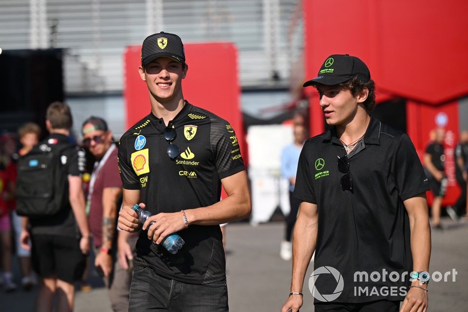 Oliver Bearman, Reserve Driver, Ferrari and Haas F1 Team, Andrea Kimi Antonelli, Mercedes-AMG F1 Team, in the Paddock 