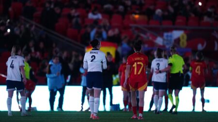 England women’s clash suspended as lights GO OUT at Wembley with pitch plunged into darkness