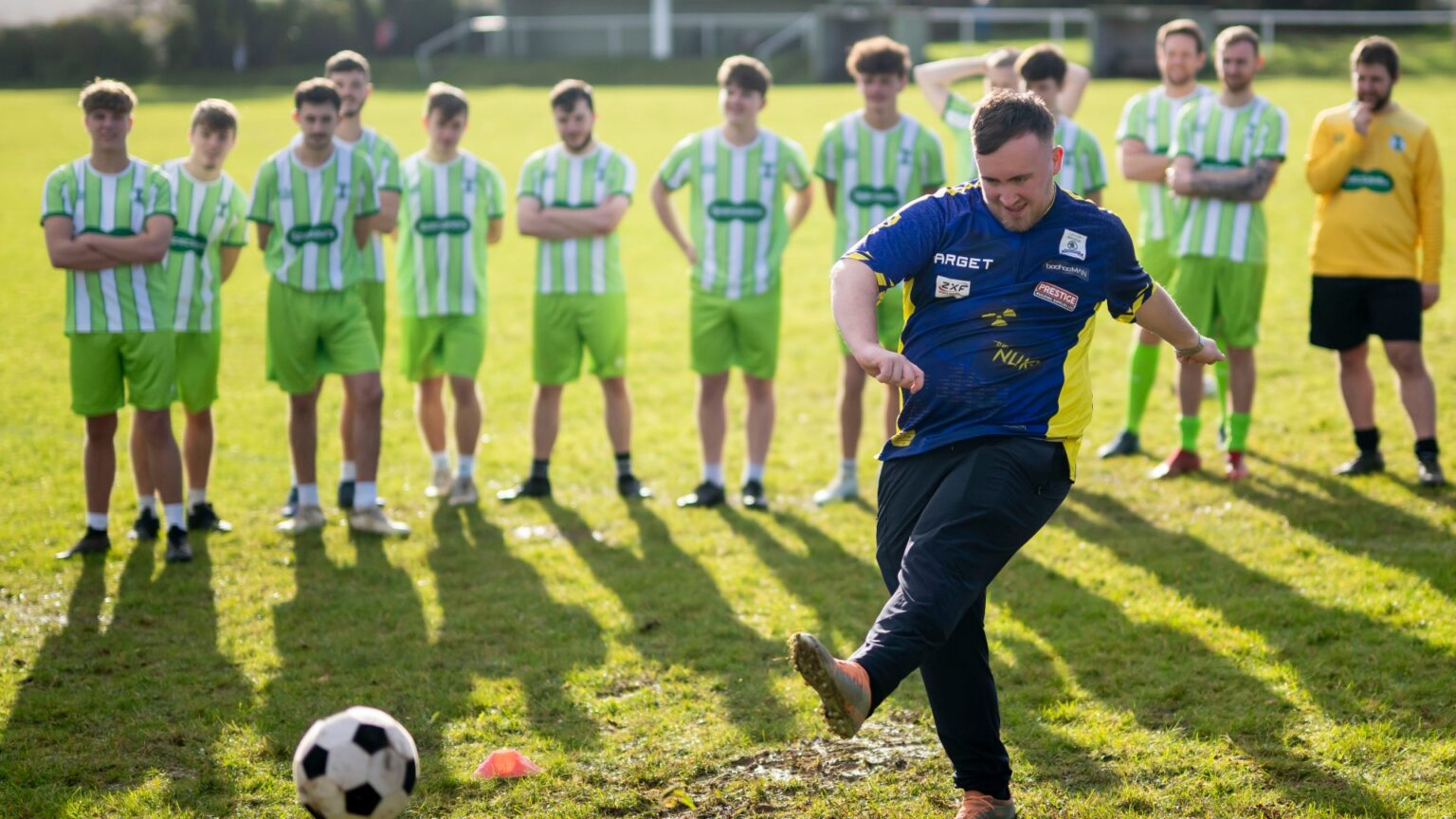 Britain’s worst football team gets coaching session in accuracy by teen darts sensation Luke Littler