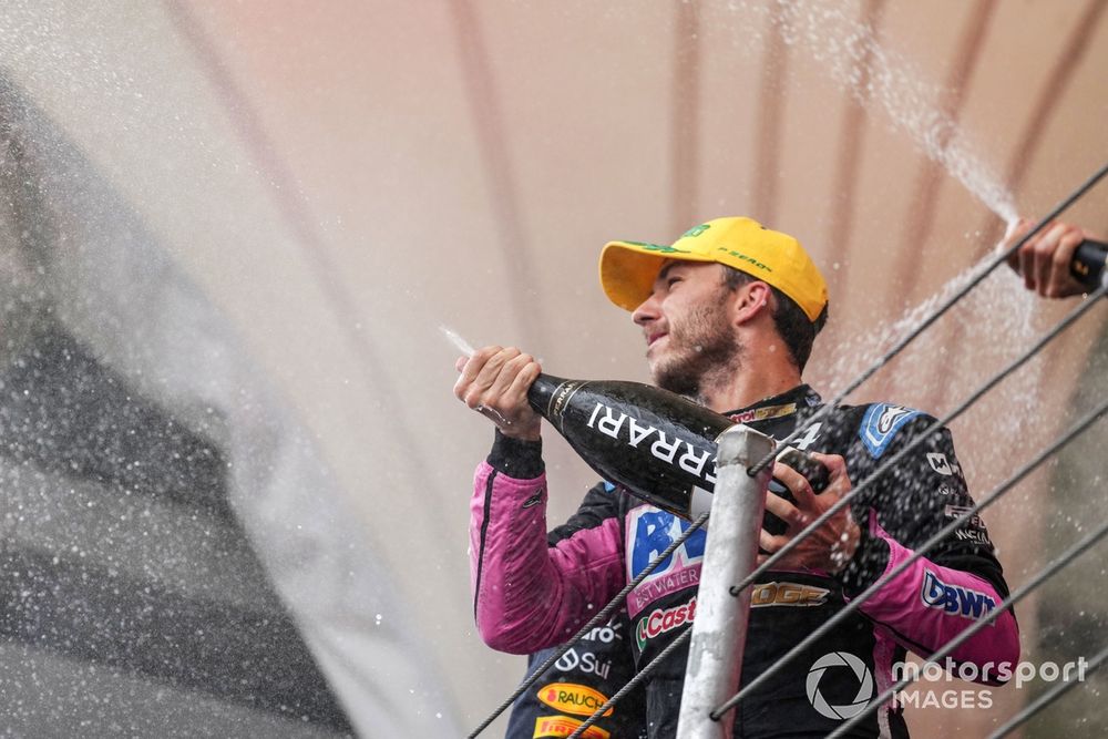 Pierre Gasly, Alpine F1 Team, 3rd position, sprays champagne in celebration