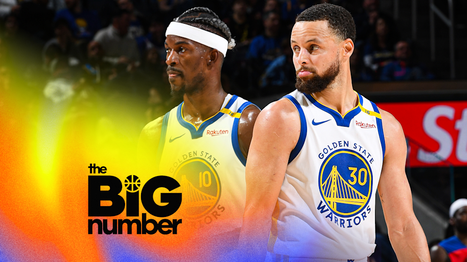  Jimmy Butler #10 and Stephen Curry #30 of the Golden State Warriors look on during the game against the Detroit Pistons on March 8, 2025. (Photo by Noah Graham/NBAE via Getty Images)