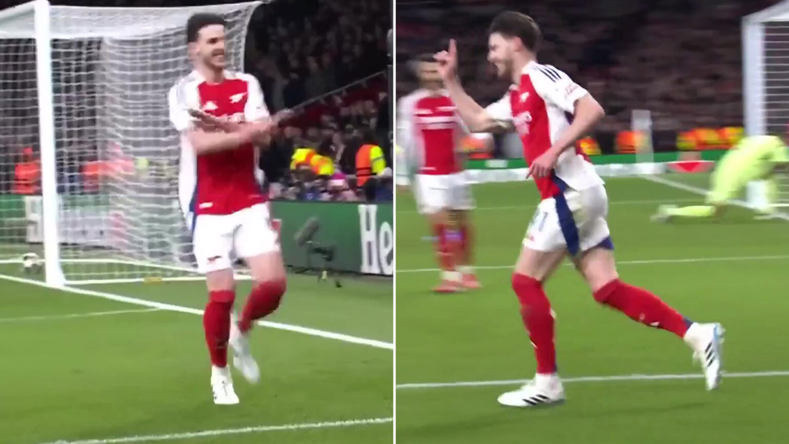 Declan Rice ‘cancels’ his celebration just seconds after scoring in Arsenal’s draw with PSV