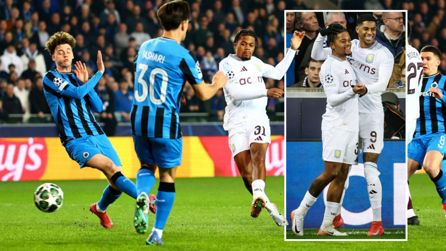 Club Brugge 1 Aston Villa 3: Aston Villa take charge of Champions League tie as they weather storm to beat Belgians