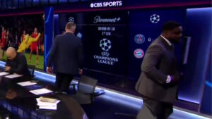 Jamie Carragher and Micah Richards walk off CBS Sports set after Liverpool hero Alisson’s post-match interview