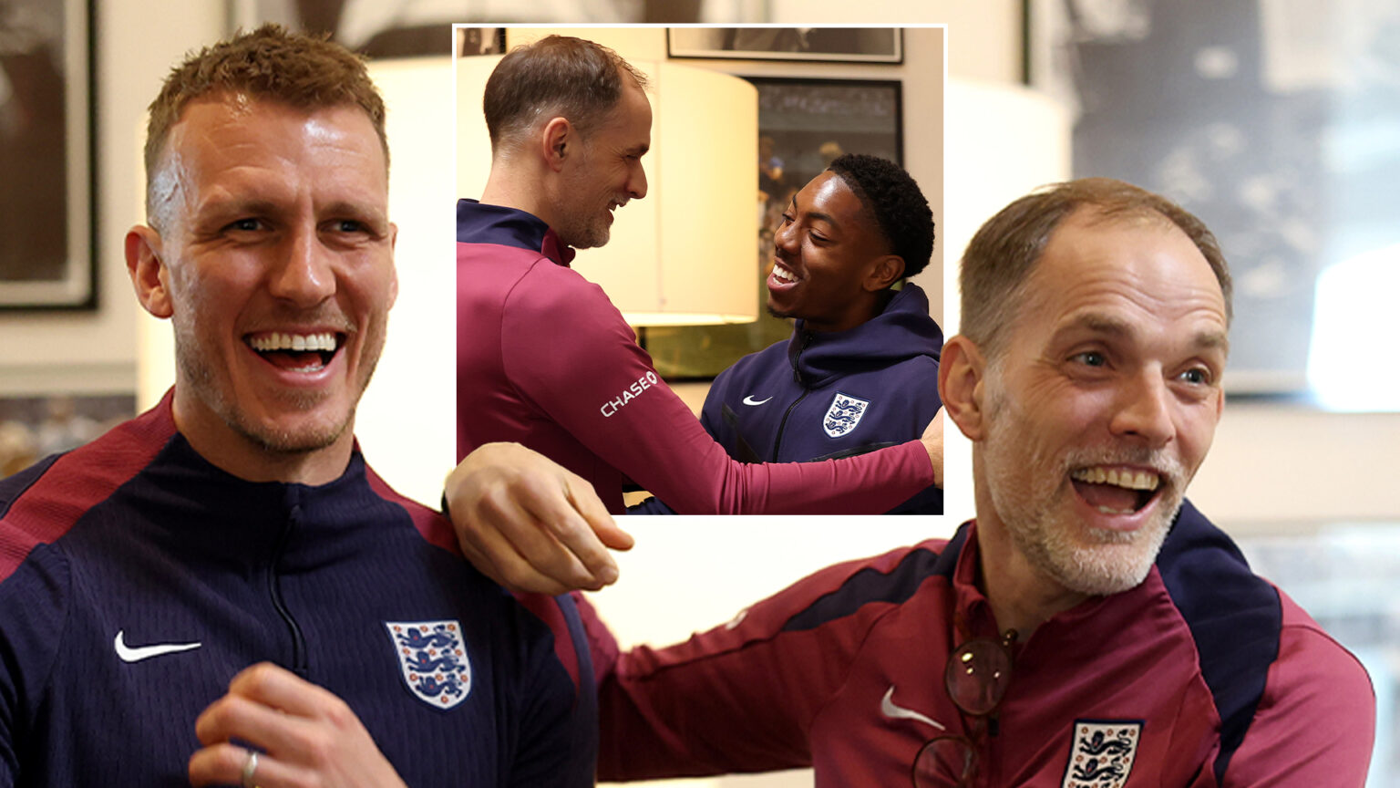 Thomas Tuchel shares hug with Dan Burn and Lewis-Skelly as England stars arrive at St George’s Park for double-header