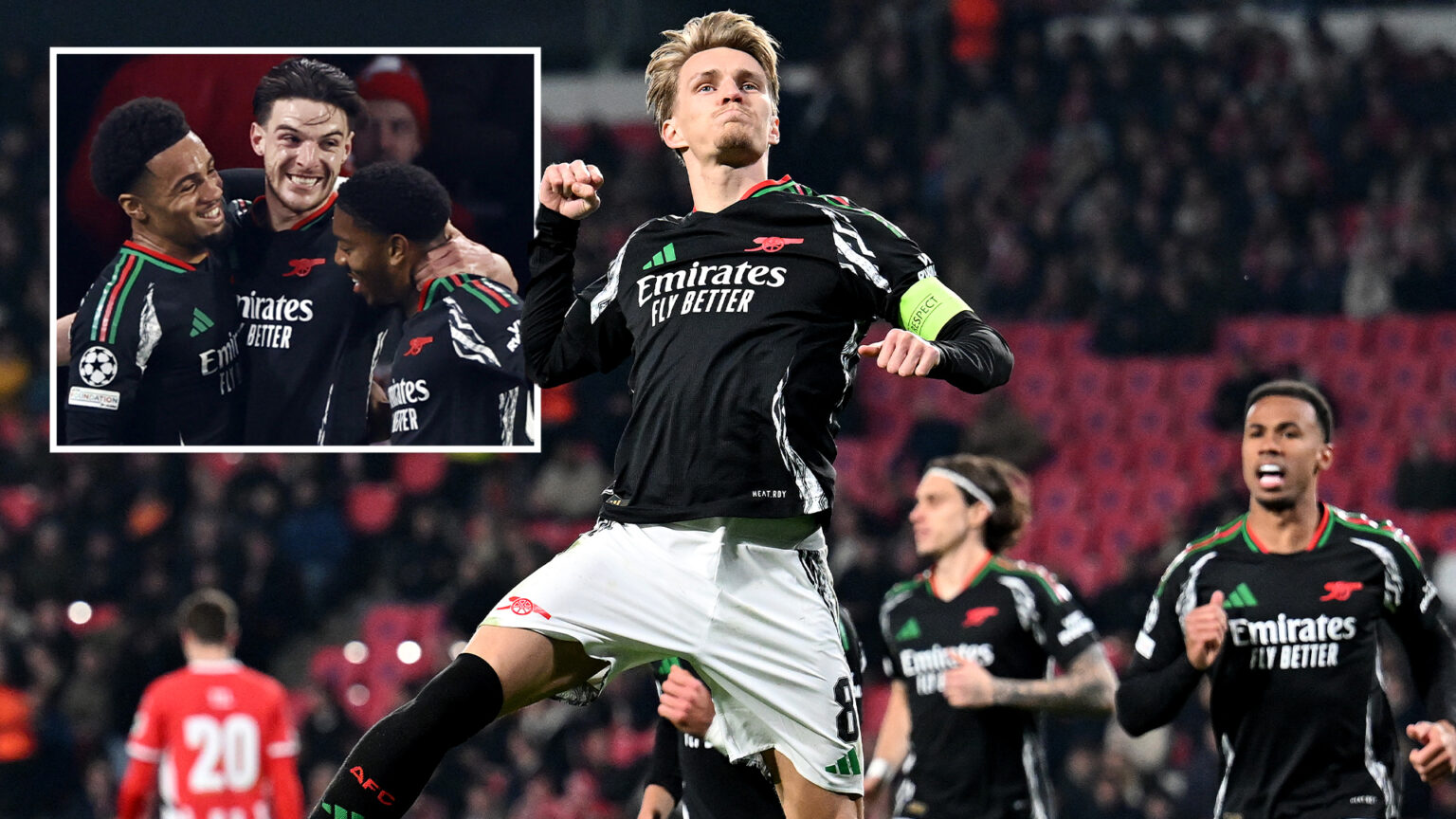 PSV 1 Arsenal 7: Martin Odegaard nets brace as Mikel Arteta’s men put goal woes behind them in record-breaking victory