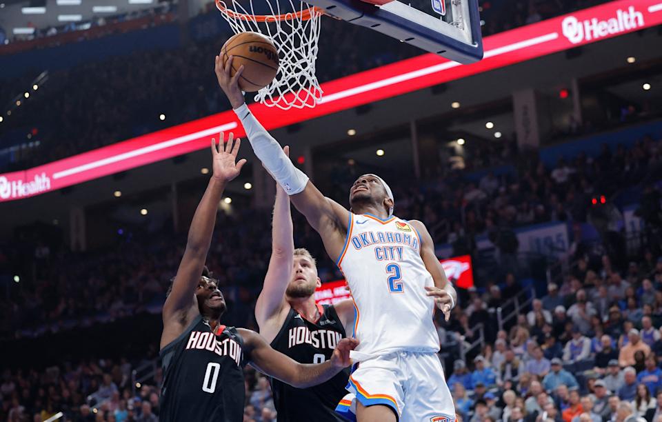 Shai Gilgeous-Alexander's fourth 50-point game of the season helped lead the Thunder to their 50th win. (Alonzo Adams-Imagn Images)