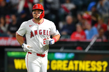 Mike Trout left Wednesday’s Angels-Mariners game as a precaution with knee soreness