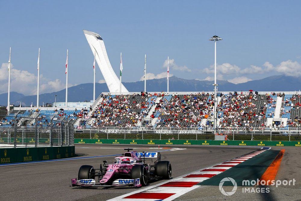 Sergio Perez at the Russian GP in 2020 - a landmark year for F1 scheduling