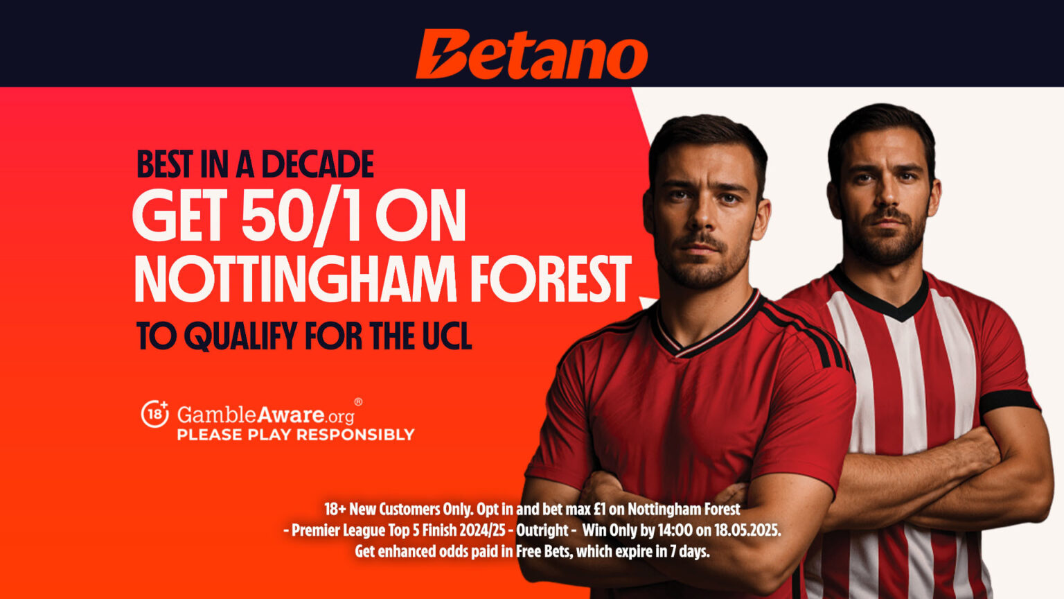 Get 50/1 for Nottingham Forest to qualify for Champions League with Betano
