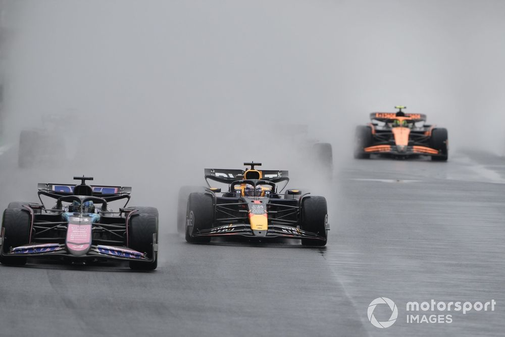 Max Verstappen, Red Bull Racing RB20, overtakes Esteban Ocon, Alpine A524 