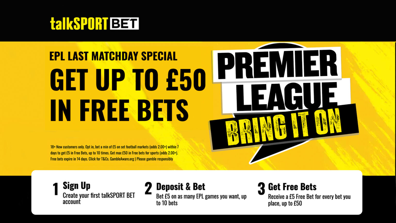 Football free bets: Get up to £50 in free bets for Premier League final day with talkSPORT BET