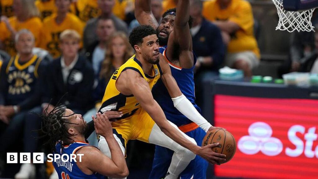 NBA play-offs: Indiana Pacers 130-121 New York Knicks – Tyrese Haliburton stars for Pacers