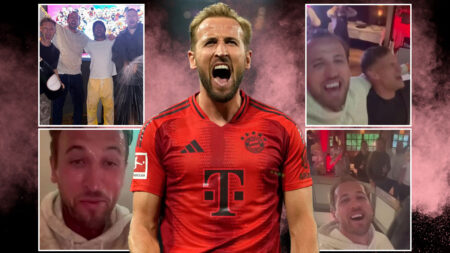 Harry Kane celebrates with Bayern Munich team-mates as he FINALLY wins trophy thanks to Bayer Leverkusen draw