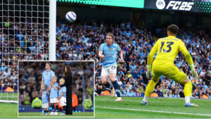 Kevin De Bruyne reveals son’s reaction to watching his devastating miss in final Man City game at the Etihad