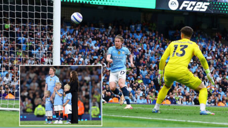 Kevin De Bruyne reveals son’s reaction to watching his devastating miss in final Man City game at the Etihad