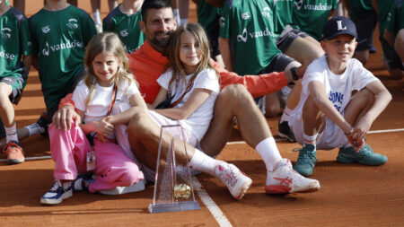 Novak Djokovic joined by wife and children on court in emotional scenes as he wins 100th tour title