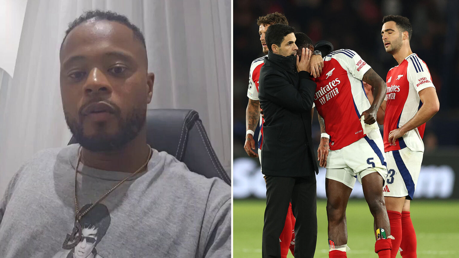 Man Utd legend Patrice Evra compares Arsenal failure to interrupted sex in bizarre video after PSG defeat