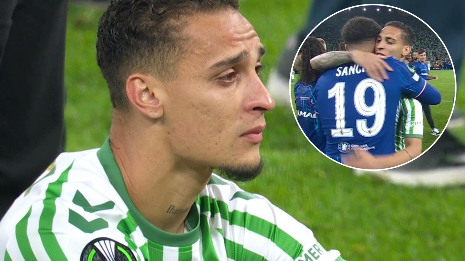 Antony bursts into tears after Conference League final loss to Chelsea as Man Utd flop is comforted by Jadon Sancho