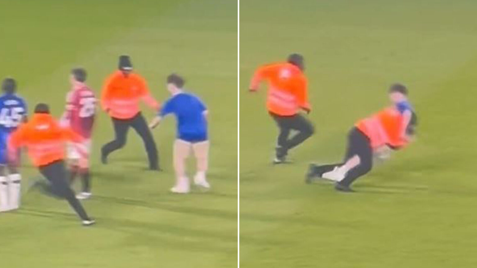 Chelsea vs Man Utd pitch invader ‘SPEARED’ as Blues steward is likened to WWE icon