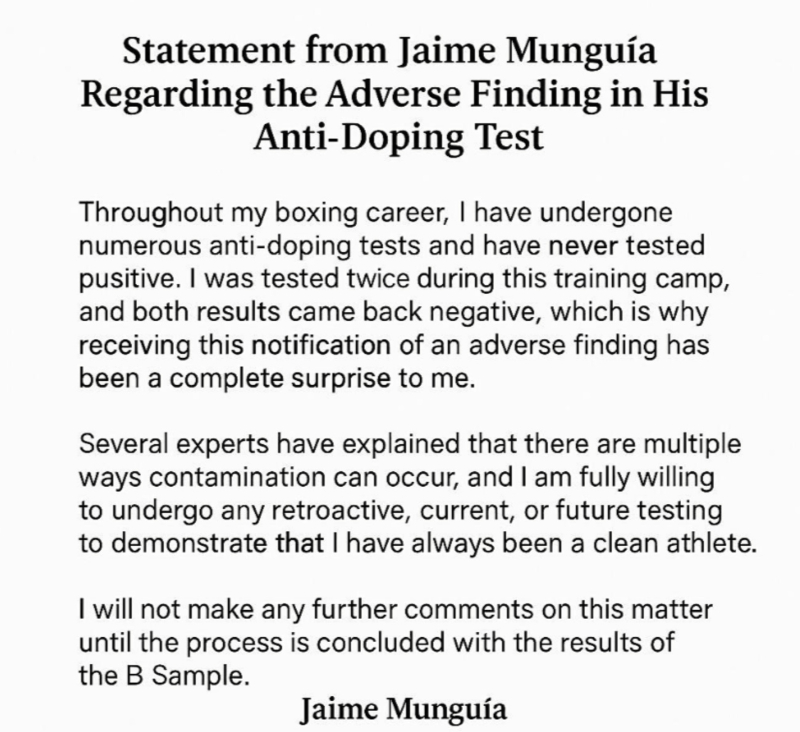 Image: Munguia: Positive Test a "Complete Surprise"